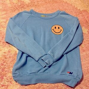 Aviator Nation blue smiley face crewneck